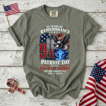 Comfort Colors 25th Patriot Day God Bless America Eagle Cross T-Shirt