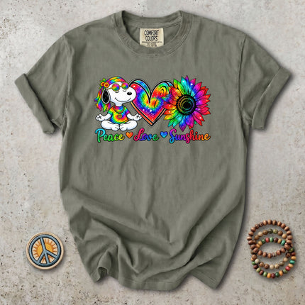 Comfort Colors Peace Love Sunshine Rainbow Sunflower Hippie T-Shirt