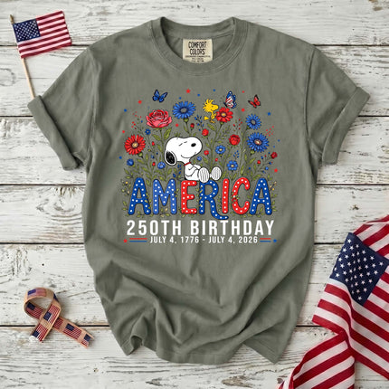 MOSS_001eba75-5263-462c-9407-437348acf248 - AuraNations - Comfort Colors America 250th Birthday Floral Garden Dog T-Shirt - Moss / S - 250TH ANNIVERSARY, ALL, COMFORT COLORS, NO CUSTOM, PRODUCTS, SNPY, TSHIRT