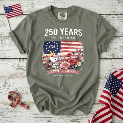 Comfort Colors 250 Years Of Freedom 1776-2026 Patriotic Floral Dog T-Shirt