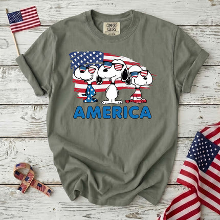 Comfort Colors America Cool Pups Patriotic Flag Sunglasses T-Shirt