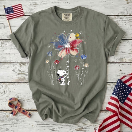 Comfort Colors America Watercolor Flag Floral Faith Freedom Dog T-Shirt