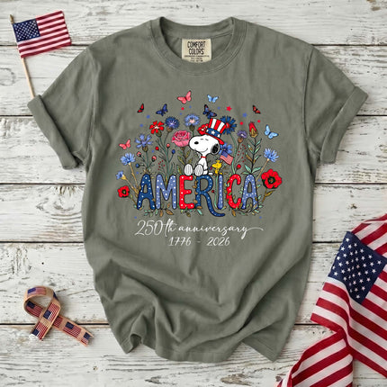 Comfort Colors America 250th Anniversary Floral Uncle Sam Hat Dog T-Shirt