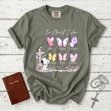 Comfort Colors In Christ I Am Butterfly Cross Christian T-Shirt