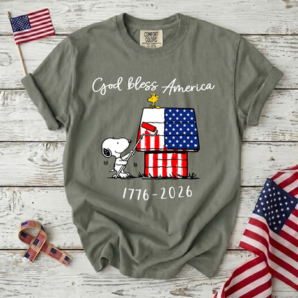 Comfort Colors 250th Anniversary USA God Bless America Flag Painting Dog T-Shirt