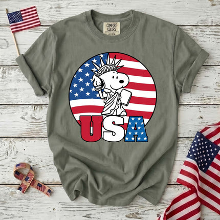 Comfort Colors USA Statue Of Liberty Patriotic Dog Circle T-Shirt
