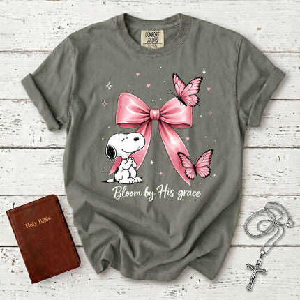 Comfort Colors Bloom by His Grace Butterfly Bow Christian T-Shirt