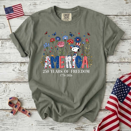 Comfort Colors America 250 Years Of Freedom Wildflowers Patriotic Dog T-Shirt