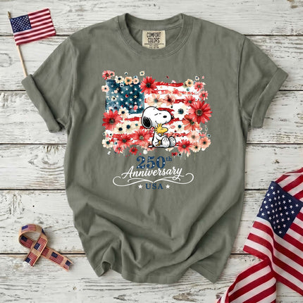 MOSS_87b4c167-4024-4099-bc0a-9e6228693228 - AuraNations - Comfort Colors 250th Anniversary USA Floral Flag Hugging Dog T-Shirt - Moss / S - 250TH ANNIVERSARY, ALL, COMFORT COLORS, NO CUSTOM, PRODUCTS, SNPY, TSHIRT