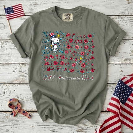Comfort Colors 250th Anniversary USA Floral Vine Flag Uncle Sam Dog T-Shirt