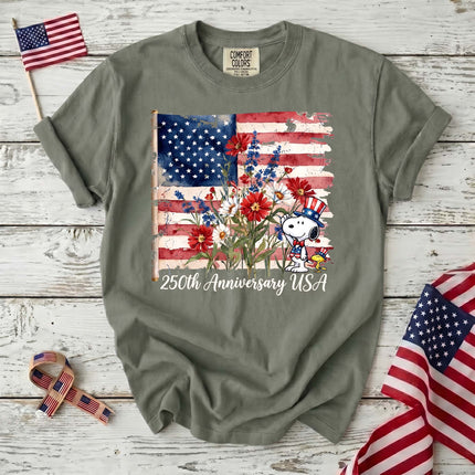Comfort Colors 250th Anniversary USA Watercolor Flag Floral Dog T-Shirt