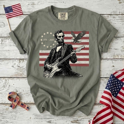 Comfort Colors 250th Anniversary USA Abraham Lincoln Guitar Flag T-Shirt