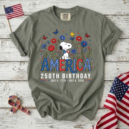 MOSS_9d302777-431c-4f00-8ac4-95b70d2c4c39 - AuraNations - Comfort Colors America 250th Birthday Bowtie Floral Dog T-Shirt - Moss / S - 250TH ANNIVERSARY, ALL, COMFORT COLORS, NO CUSTOM, PRODUCTS, SNPY, TSHIRT