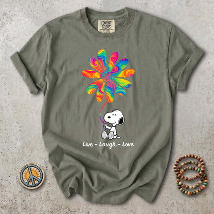 Comfort Colors Live Laugh Love Rainbow Peace Flower T-Shirt