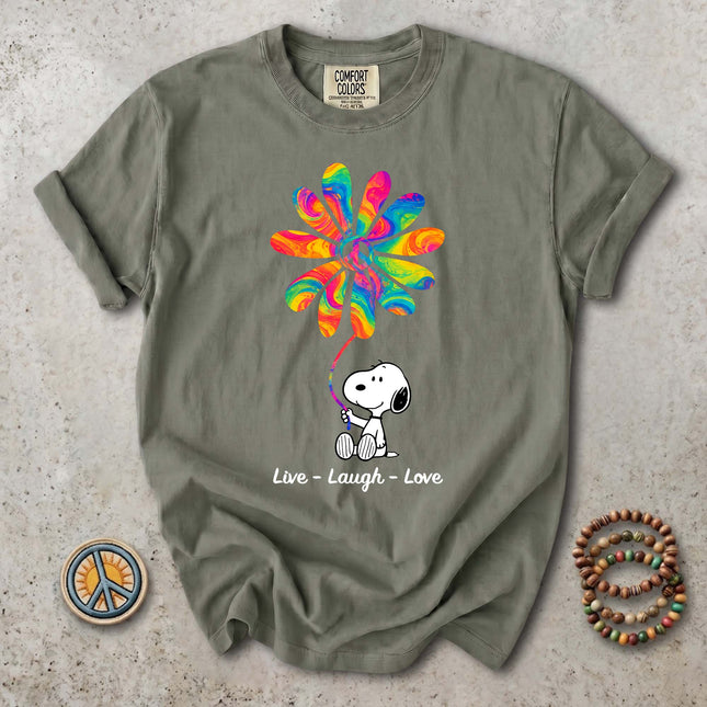 Comfort Colors Live Laugh Love Rainbow Peace Flower T-Shirt