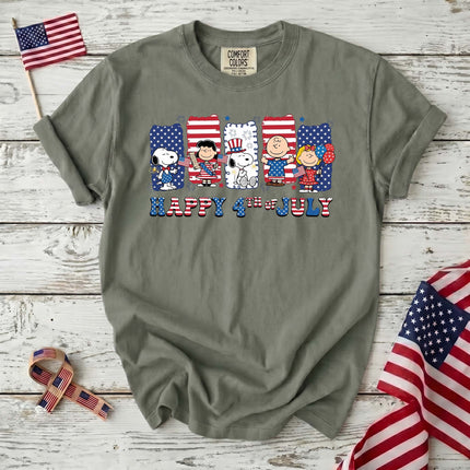 Comfort Colors Happy 4th Of July Red White Blue Stripes Panels T-Shirt