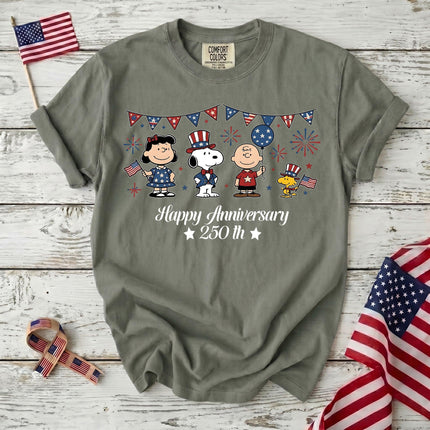 Comfort Colors Happy 250th Anniversary USA Patriotic Bunting Squad T-Shirt