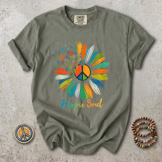 Comfort Colors Hippie Soul Colorful Peace Sign Flower T-Shirt