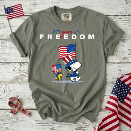 MOSS_e8cf6847-7038-46ae-94d8-ed2cec034762 - AuraNations - Comfort Colors 250 Years Of Freedom Patriotic Waving Flags Dog T-Shirt - Moss / S - 250TH ANNIVERSARY, ALL, COMFORT COLORS, NO CUSTOM, PRODUCTS, SNPY, TSHIRT