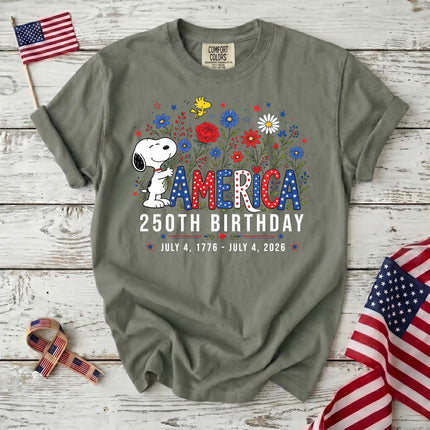 Comfort Colors America 250th Birthday Floral Hugging Dog T-Shirt