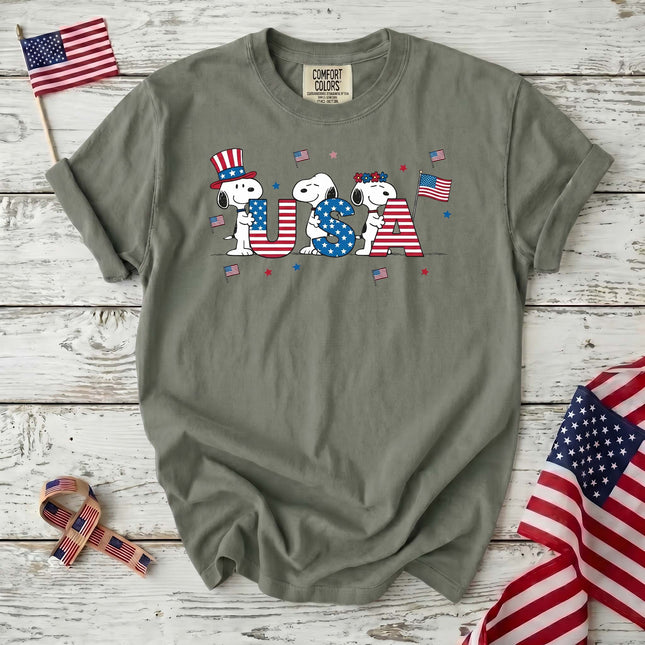 Comfort Colors USA Flag Block Letters Cute Dogs T-Shirt
