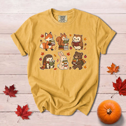 Comfort Colors Fall Book Lover Cute Woodland Reading T-Shirt