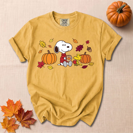Comfort Colors Fall Pumpkin Coffee Autumn Leaves T-Shirt