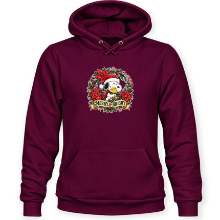 Merry and Bright Christmas Poinsettia Wreath Hoodie