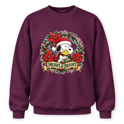 Merry and Bright Christmas Poinsettia Wreath Sweatshirt