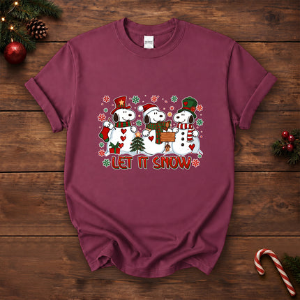 Let It Snow Christmas Snowman Trio Holiday Graphic T-Shirt