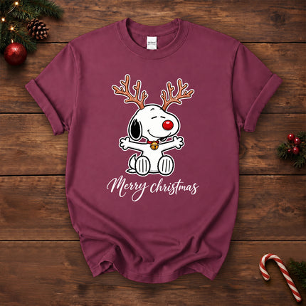 Merry Christmas Reindeer Antlers Red Nose T-Shirt