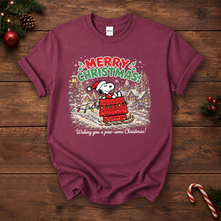 Merry Christmas Snowy Sleigh Village Holiday Lights T-Shirt