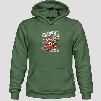 Christmas Tree Farm Vintage Car Most Wonderful Time Hoodie