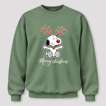 Merry Christmas Reindeer Antlers Red Nose Sweatshirt