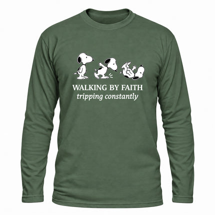 Walking By Faith Tripping Constantly Funny Christian Christmas Gift Long Sleeve T-Shirt