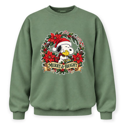 Merry and Bright Christmas Poinsettia Wreath Sweatshirt