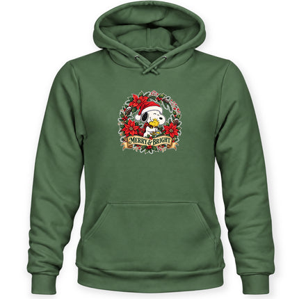 Merry and Bright Christmas Poinsettia Wreath Hoodie