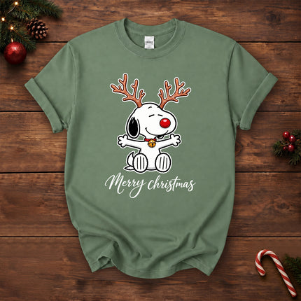 Merry Christmas Reindeer Antlers Red Nose T-Shirt