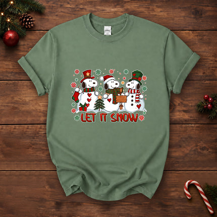 Let It Snow Christmas Snowman Trio Holiday Graphic T-Shirt