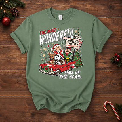 Christmas Tree Farm Vintage Car Most Wonderful Time T-Shirt