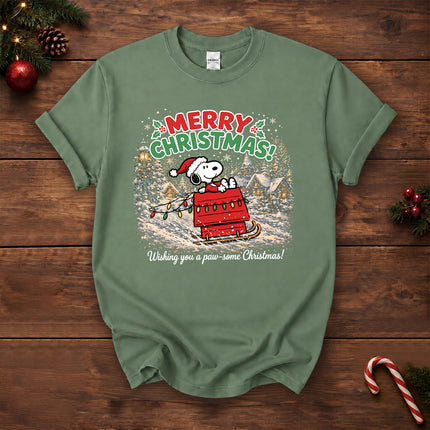 Merry Christmas Snowy Sleigh Village Holiday Lights T-Shirt