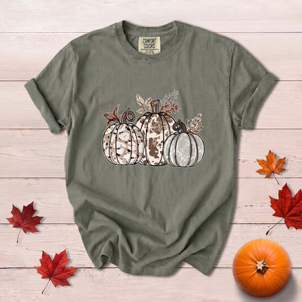 Comfort Colors Cow Print Pumpkin Rustic Fall Thanksgiving T-Shirt
