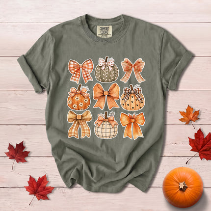 Comfort Colors Fall Autumn Pumpkin Bow Coquette Thanksgiving T-Shirt