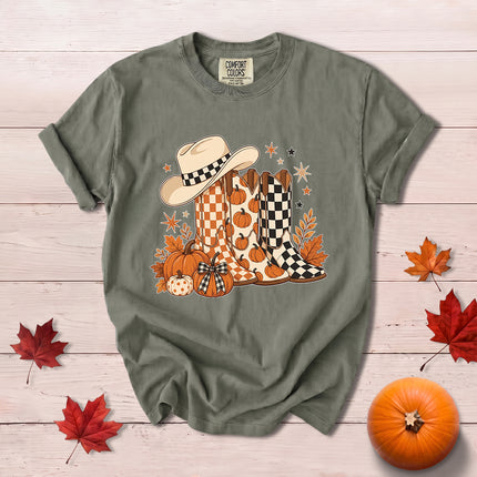 Comfort Colors Fall Cowboy Boots Pumpkin Thanksgiving T-Shirt
