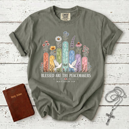 Comfort Colors Blessed Are the Peacemakers Matthew 5:9 Christian Bible Verse T-Shirt