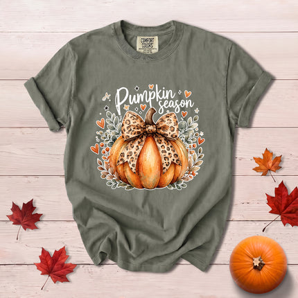 Comfort Colors Fall Autumn Pumpkin Season Leopard Bow Thanksgiving T-Shirt