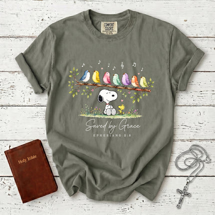 Comfort Colors Saved by Grace Ephesians 2 8 Singing Birds Christian T-Shirt