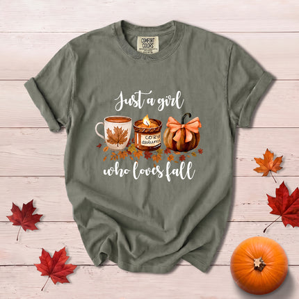 Comfort Colors Fall Autumn Just A Girl Who Loves Fall Pumpkin Coffee T-Shirt