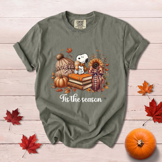 Comfort Colors Fall Autumn Tis The Season Pumpkin Books Cozy Football T-Shirt