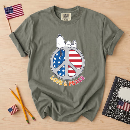 Comfort Colors Love and Peace American Flag Patriotic T-Shirt